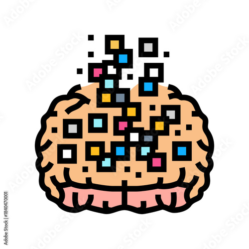 brain data streams flowing color icon vector illustration