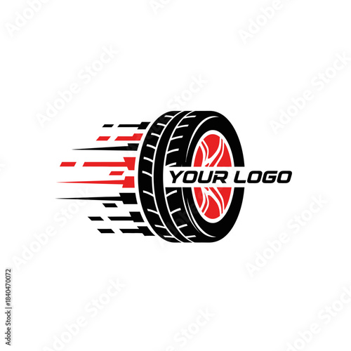 Dynamic tire logo design with speed lines conveying motion and energy