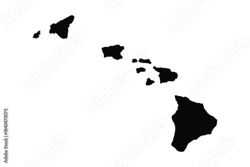 Hawaiian Islands black silhouette vector showing simple flat outline of islands for geographic visuals, navigation maps, travel planning