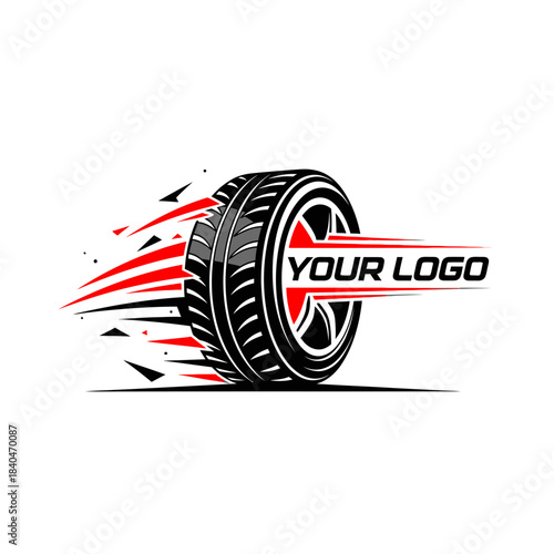 Dynamic tire motion with bold logo integration emphasizing speed and agility