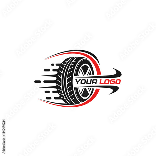 Dynamic tire motion emblem with modern swoosh and customizable logo design