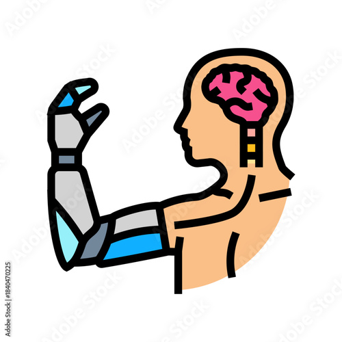 neuroprosthetic arm connected to brain color icon vector illustration
