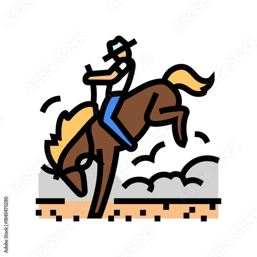 cowboy riding a bucking bronco color icon vector illustration