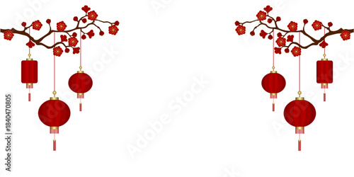 background chinese new year banner vector cherry blossom branch with lantern