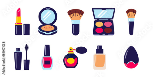 Cosmetics collection makeup items vector illustration