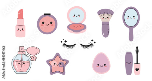 Cosmetics collection makeup tools and accessories illustration