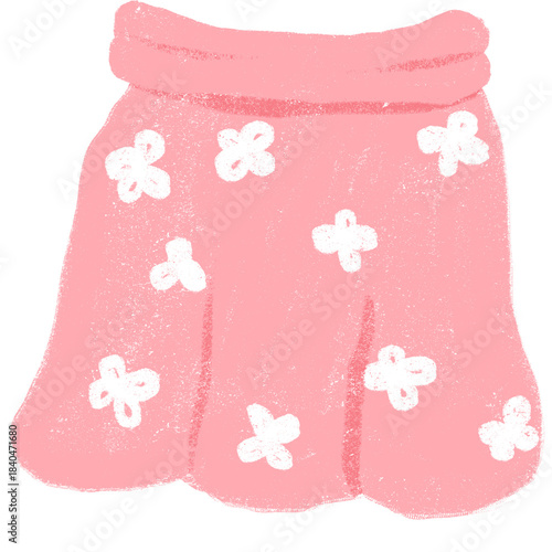 Illustration of a pink skirt with white polka dot's