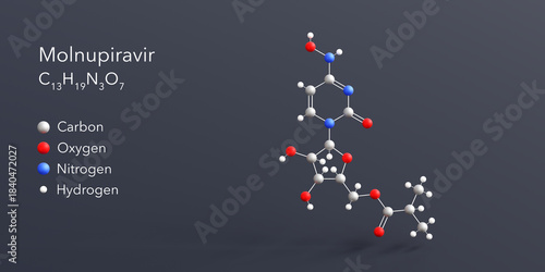 Wallpaper Mural molnupiravir molecule 3d rendering, flat molecular structure with chemical formula and atoms color coding Torontodigital.ca