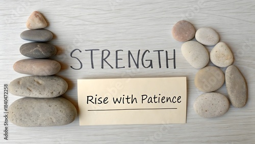 Stones and message displaying strength and encouraging patience