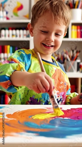 Ethereal Paint Splatters in Air with Young children and friends paint effect children playing style featuring painting, artistry,