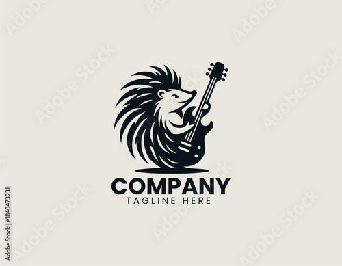 Rocking Hedgehog black vector logo illustration