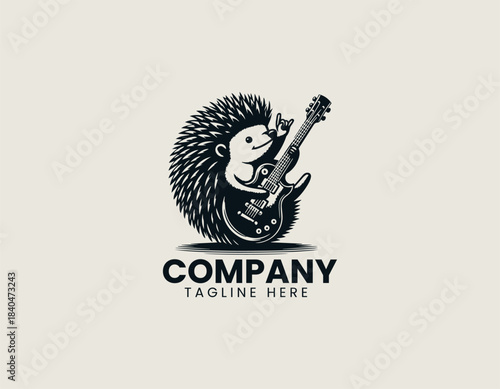 Rocking Hedgehog black vector logo illustration