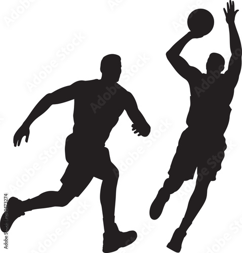 Sport vector illustration of black basketball and football player silhouettes in action
