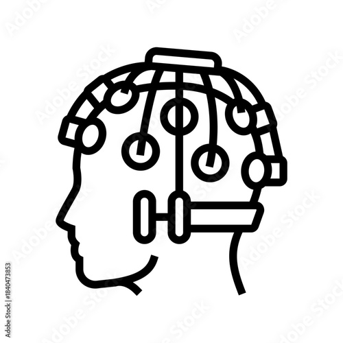 neurofeedback headset on head line icon vector illustration