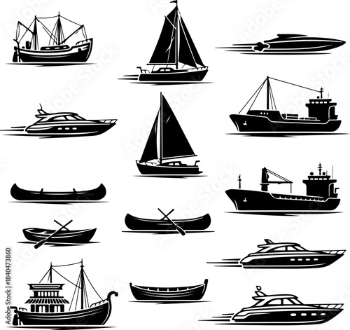 Twelve Boat Models Silhouette Collection