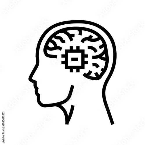 human head integrated chip line icon vector illustration