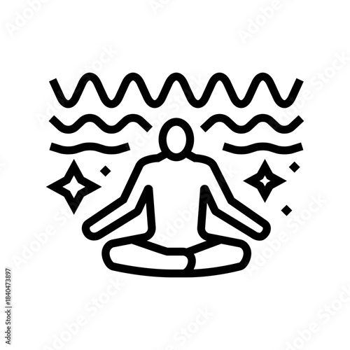 person meditating brainwave lines line icon vector illustration