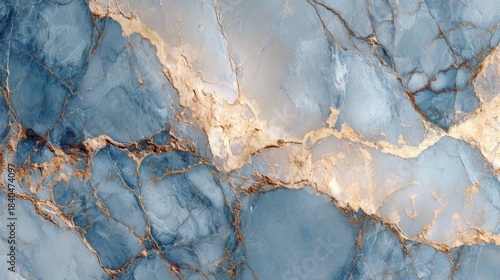 Blue marble texture background with gold and beige veins
