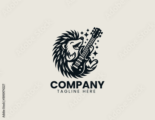 Rocking Hedgehog black vector logo illustration