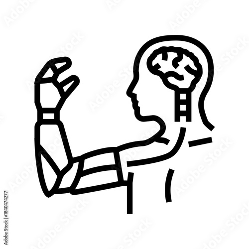 neuroprosthetic arm connected to brain line icon vector illustration