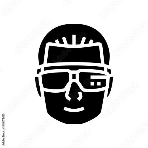 biohacker wearing smart glasses glyph icon vector illustration