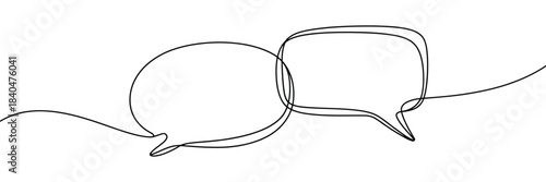 One line drawing speech bubble vector showing chat, communication, and messenger icons in clean single-line outline style for modern digital interface, messaging, and dialog applications
