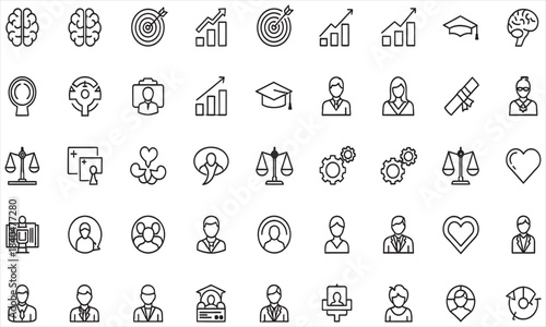 Icons Representing Success, Analytics, and Education in a Professional Setting
