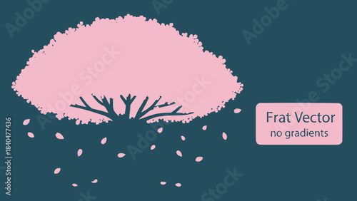 A stylized illustration of a pink cherry blossom tree with falling petals against a dark teal background.