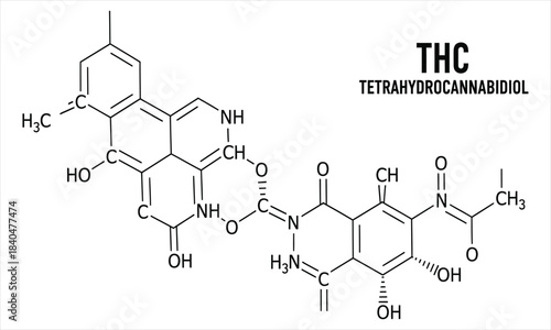 Chemical Structure Analysis, THC Compound, Laboratory, Illustration, Scientific Environment, Close-up View, Cannabis Research