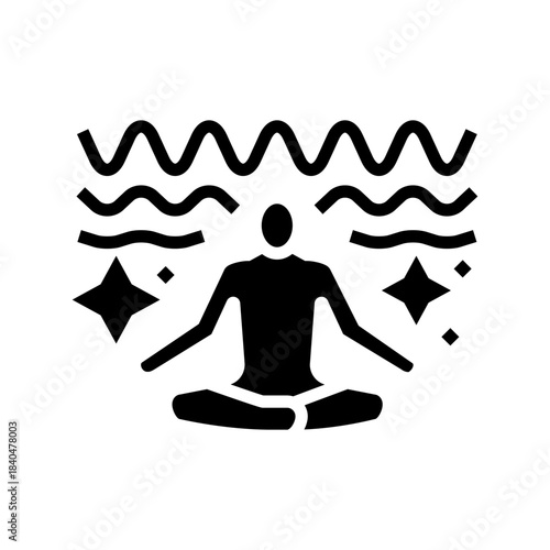 person meditating brainwave lines glyph icon vector illustration