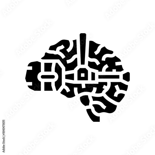 brain and vr headset combination glyph icon vector illustration