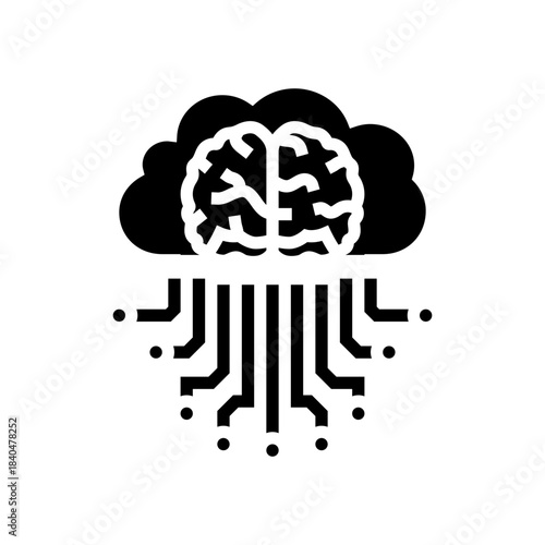brain and cloud computing glyph icon vector illustration