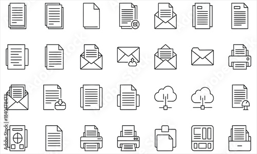 Digital Documentation Collection: A comprehensive compilation of digital document icons representing a variety of formats and functions