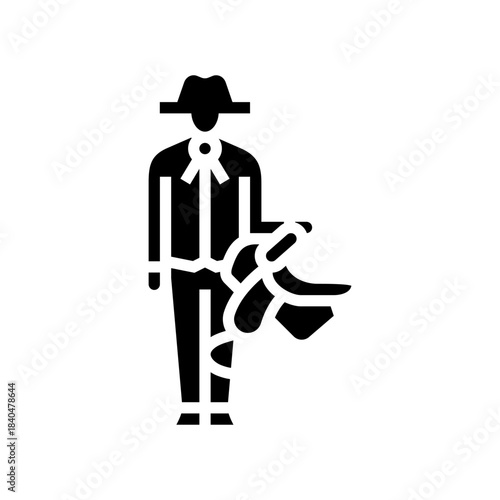 cowboy gripping a saddle glyph icon vector illustration