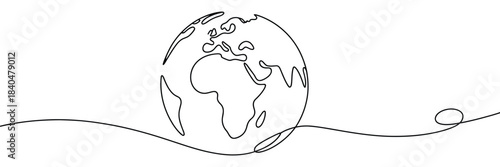 One line style world illustration featuring continuous line drawing of the Earth in simple modern minimalism for vector design, global communication