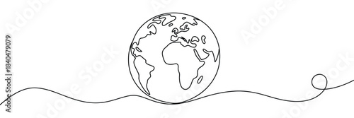 One line style world illustration featuring continuous line drawing of the Earth in simple modern minimalism for vector design, global communication