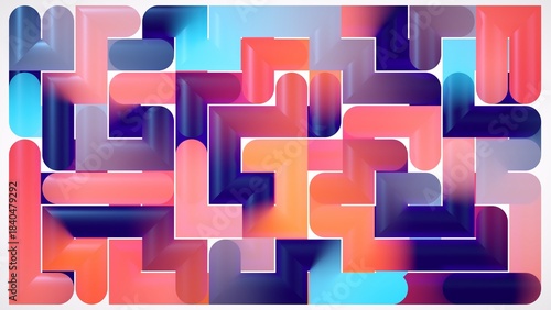 abstract background of colorful neon maze, modern flat labyrinth mosaic wallpaper, multicolored gradient geometric stripes