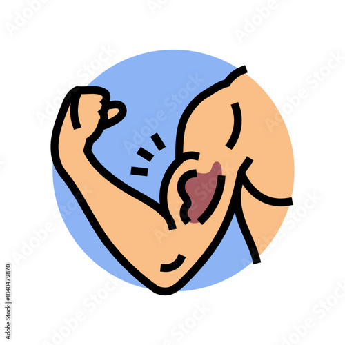 strained bicep pain lines color icon vector illustration