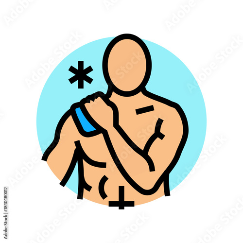 bodybuilder ice pack on arm color icon vector illustration