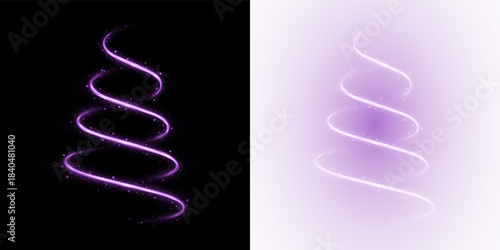 Spiraling tree shimmer with holiday ornaments and stars.