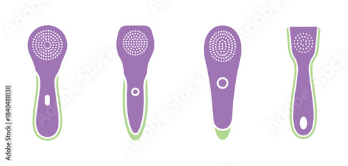 Straightforward ultrasonic skin scrubber spatula in 4 different styles. Vector illustration

