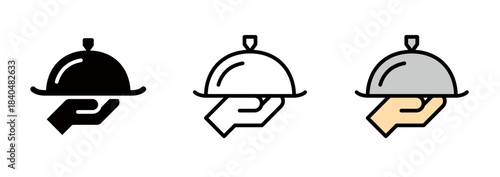 Icons representing dishes, restaurants, waiters, and food