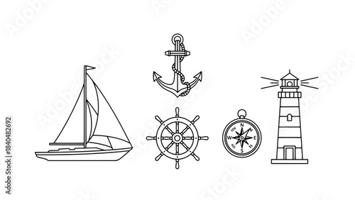 Minimalist black and white illustration showing a guitar neck with a wrench and string roll, representing instrument repair, beside two blank rectangular boxes.