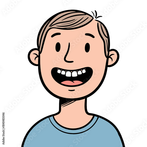 Man displaying natural teeth after whitening in childlike style  