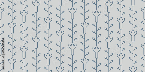 Linear simple geometric forest flower foliage. Abstract floral seamless vector pattern. Minimalist decorative background design for textile, paper