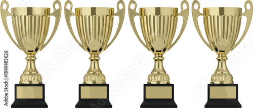 Collection of Four Black Trophy Cup Silhouettes Vector Illustration, Set of Awards for Success, Championship, Victory, Achievement, and Sport Icons Design Elements.