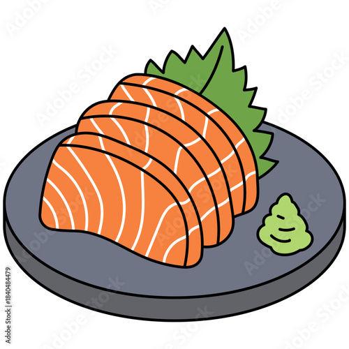 Illustration of Salmon Sashimi with Wasabi