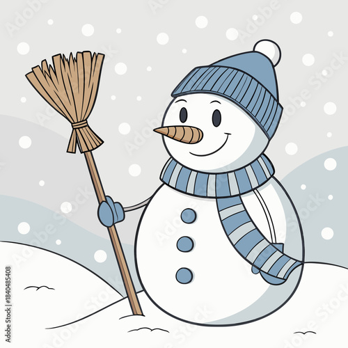 snowman with broom and bucket