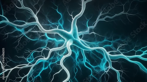 Seamless Loop: Glowing White Cyan Abstract Neural Pathways Slowly Branching and Connecting