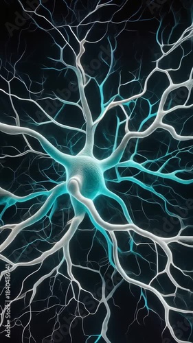 Seamless Loop: Glowing White Cyan Abstract Neural Pathways Slowly Branching and Connecting